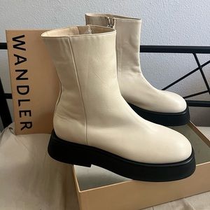 NEW Wandler ivory cream leather platform ankle moto boots